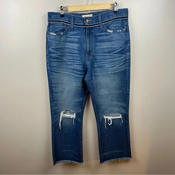 Madewell Retro Crop Bootcut Jeans 30 Distressed Fray Trim High Rise Boyfriend - Picture 1 of 14